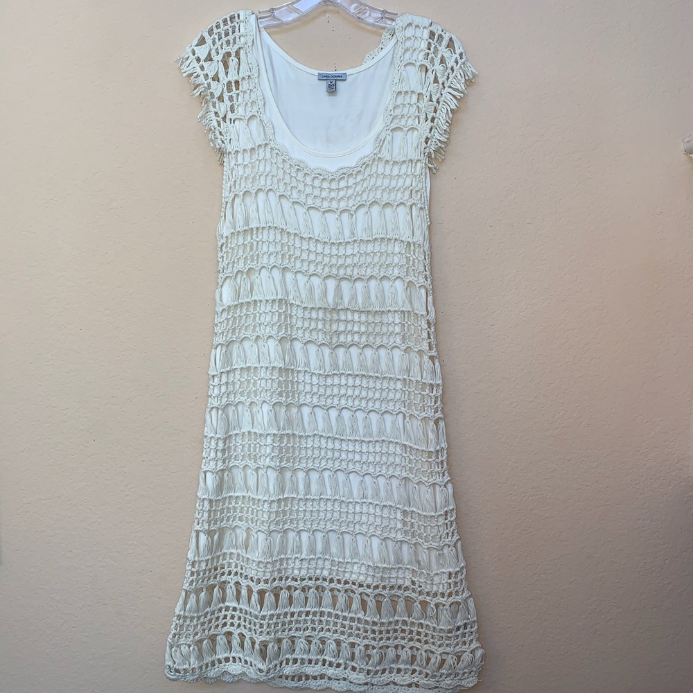 Linea Domani Beige Crochet Boho Dress Medium